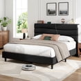 thumbnail image 1 of EnHomee Upholstered Bed Frame with Adjustable Headboard Queen Size Bed Frame with Charge Station & Storage, Black, No Box Spring Needed, Noise Free, 1 of 8