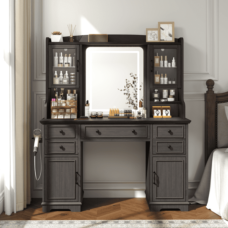 EnHomee Vanity Set with Mirror and Lights Farmhouse Vanity Desk