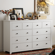 EnHomee White Dresser for Bedroom Wood Dresser with  10 Deep Drawers Modern Wood Dressers & Chests of Drawers Wide Dresser with Smooth Metal Rail, Wooden Dressers for Bedroom , White
