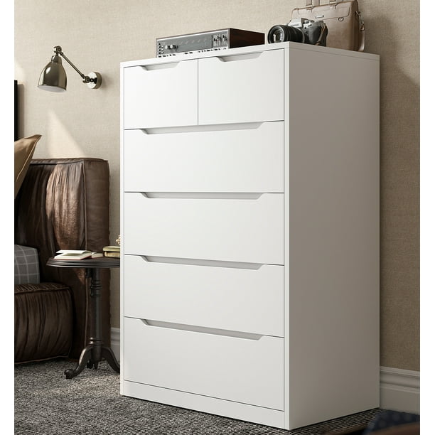 EnHomee White Dresser for Bedroom Wood 6 Drawer Tall Dresser Chest of ...