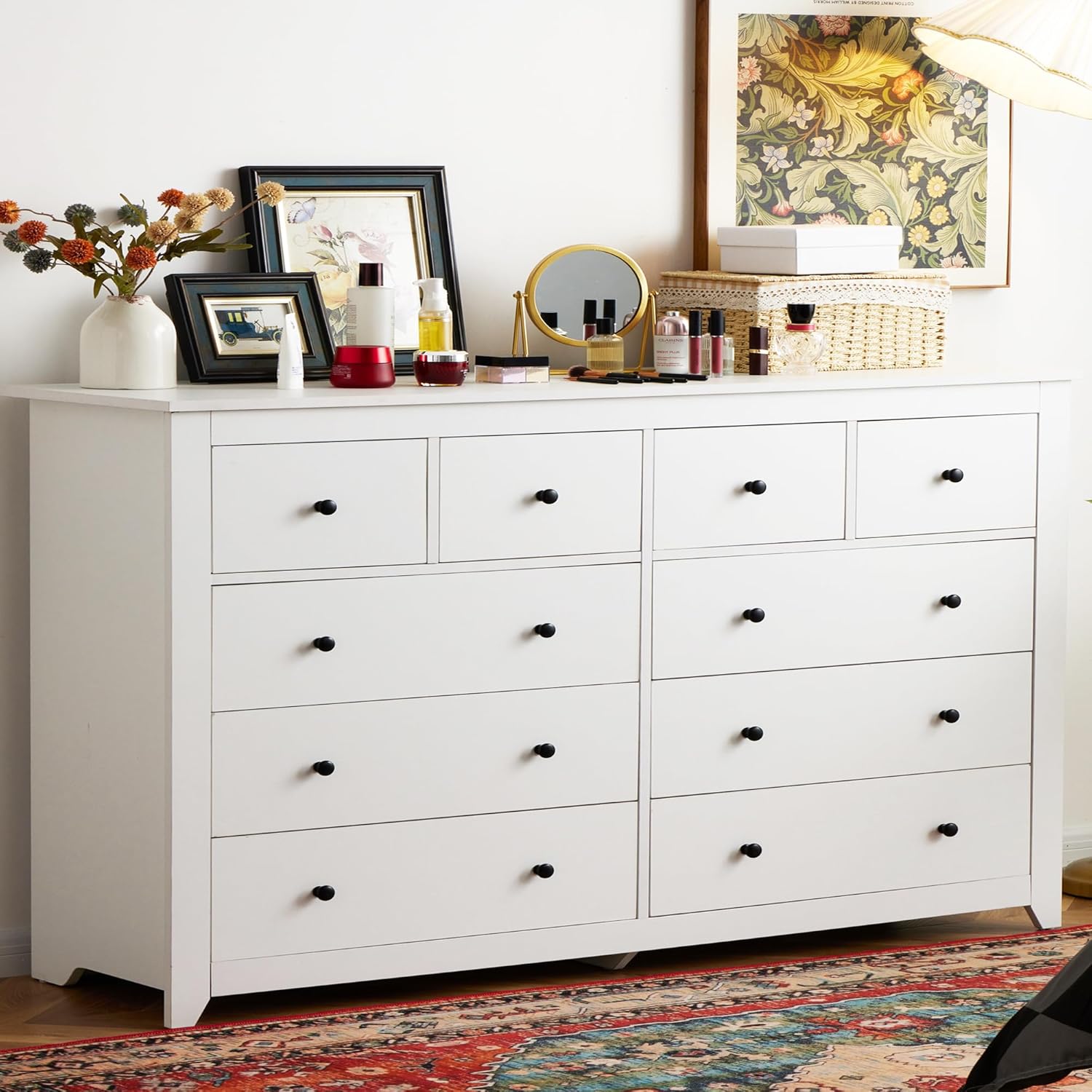EnHomee White Dresser, Dresser for Bedroom with 10 Deep Drawers Wood