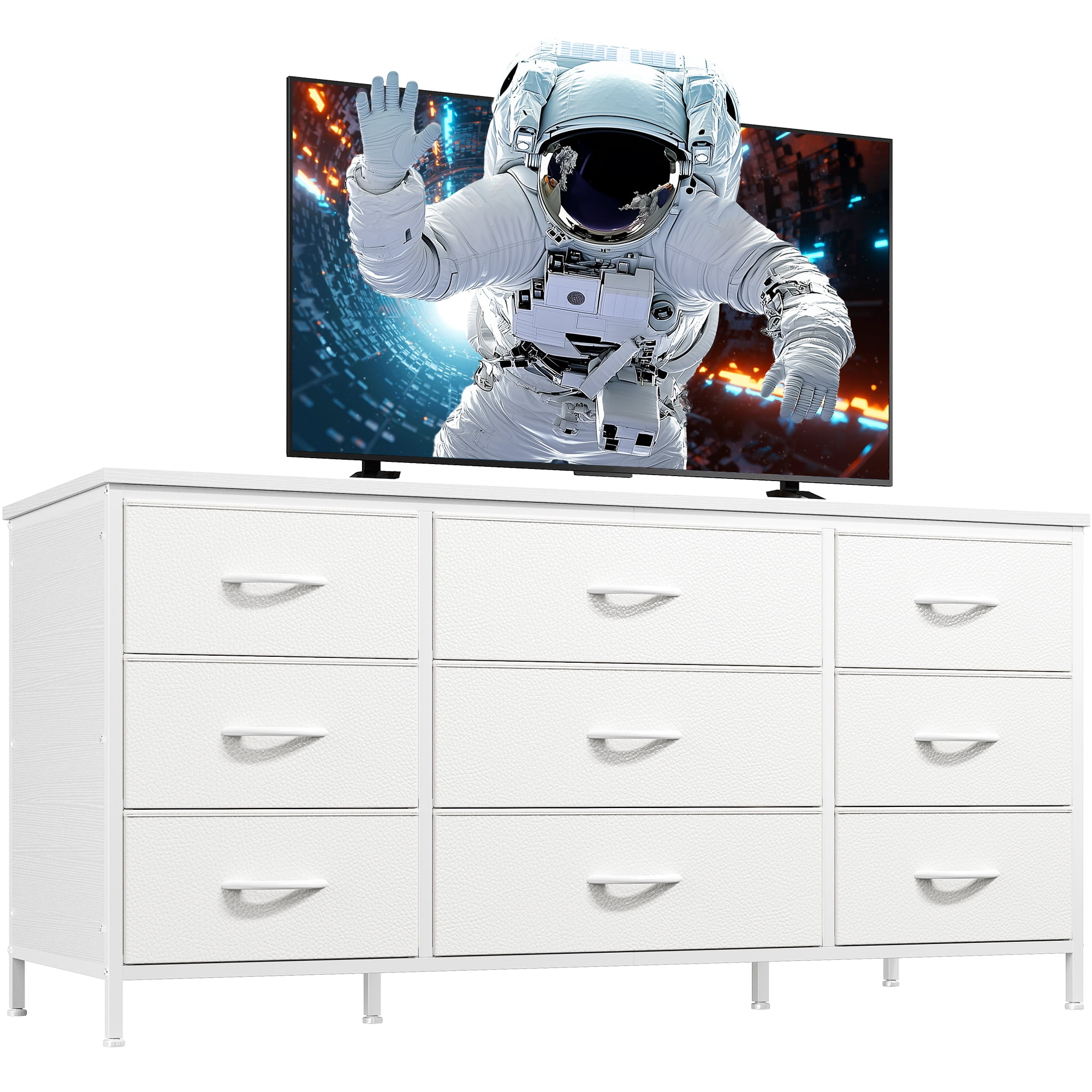 EnHomee White Dresser TV Stand with 9 Drawers Dresser for Bedroom Wide Chests of Drawers for Living Room  (图1)