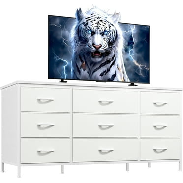 EnHomee White Dresser TV Stand with 9 Drawers Dresser for Bedroom Wide Chests of Drawers for Living Room
