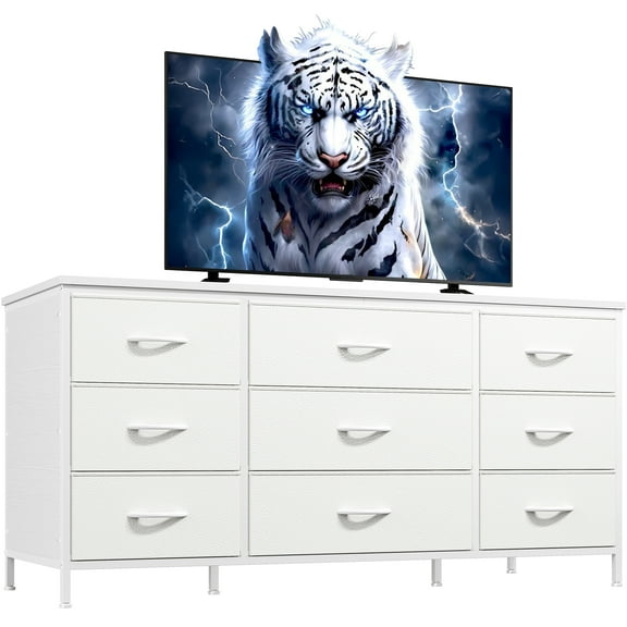 EnHomee White Dresser TV Stand with 9 Drawers Dresser for Bedroom Wide Chests of Drawers for Living Room