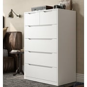EnHomee White Dresser for Bedroom Wood 6 Drawer Modern Storage Cabinet for Bedroom Living Room Closet, 43.3"Hx 27.5"Lx 15.7"D