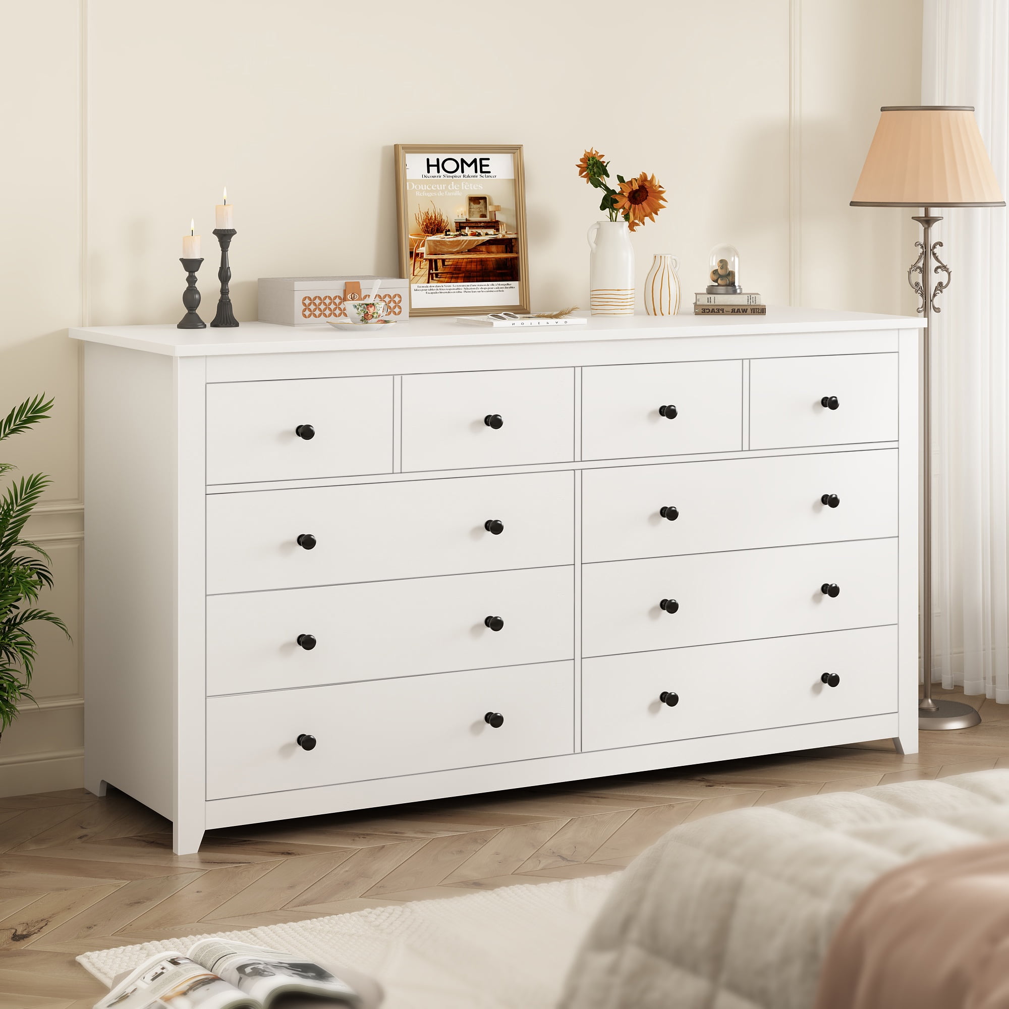 EnHomee White Dresser for Bedroom with 10 Drawers Modern Wood Dressers Chests of Drawers Wide Dresser for Adults