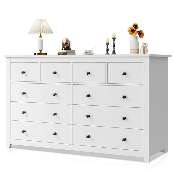 EnHomee White Dresser for Bedroom with 10 Drawers Modern Wood Dressers Chests of Drawers Wide Dresser for Adults