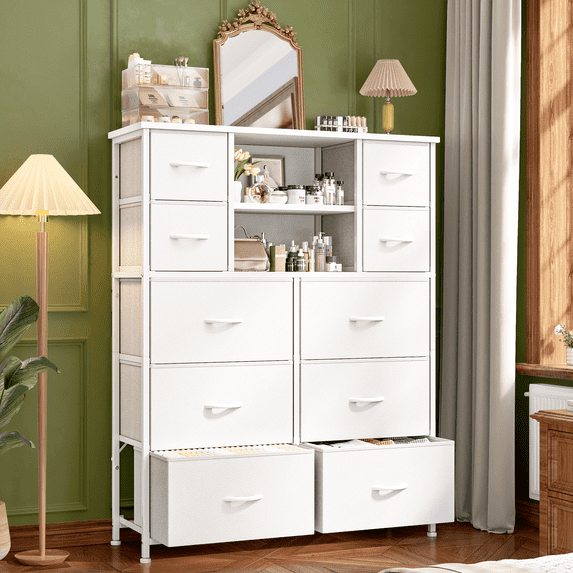 White Tall Dresser with Fabric Drawers for Bedroom 38"W x 48.1"H Fabric Dresser & Chests of Drawers for Living Room