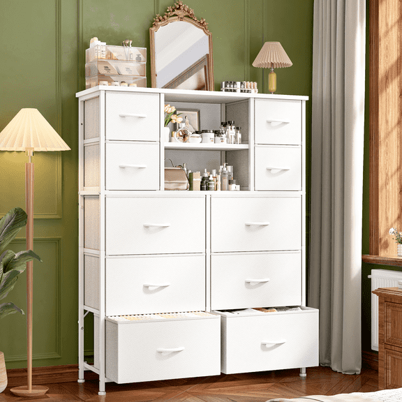 White Tall Dresser with Fabric Drawers for Bedroom 38"W x 48.1"H Fabric Dresser & Chests of Drawers for Living Room