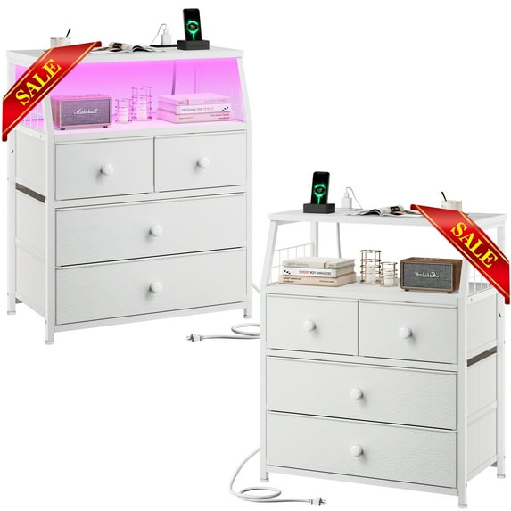 EnHomee White Nightstand Set of 2, Modern Nightstand with Drawers Nightstand for Bedroom