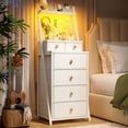 thumbnail image 1 of EnHomee White Tall Nightstand Side Table Dresser for Bedroom with 6 Drawers Fabric Dresser&Chests of Drawers LED Lights, 1 of 8