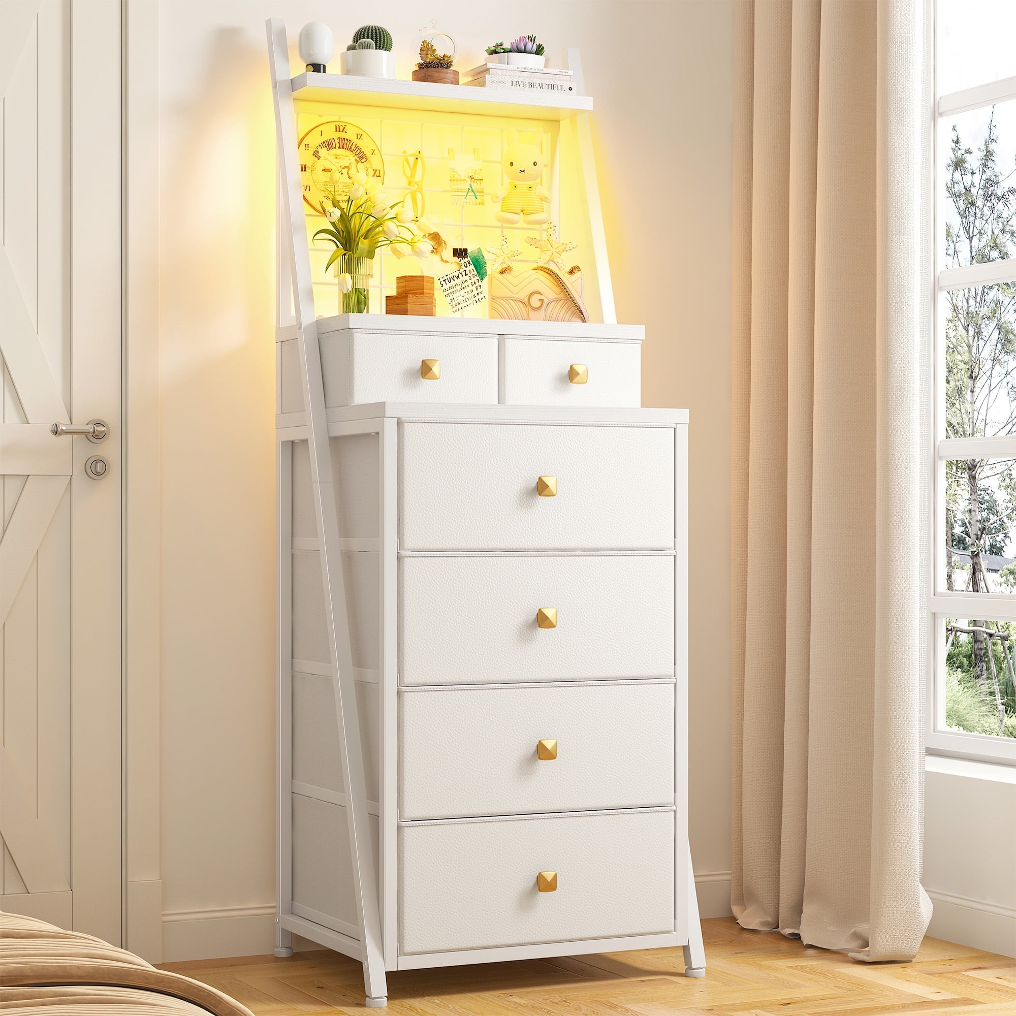 EnHomee White Tall Dresser for Bedroom with 6 Drawers Fabric Dresser ...