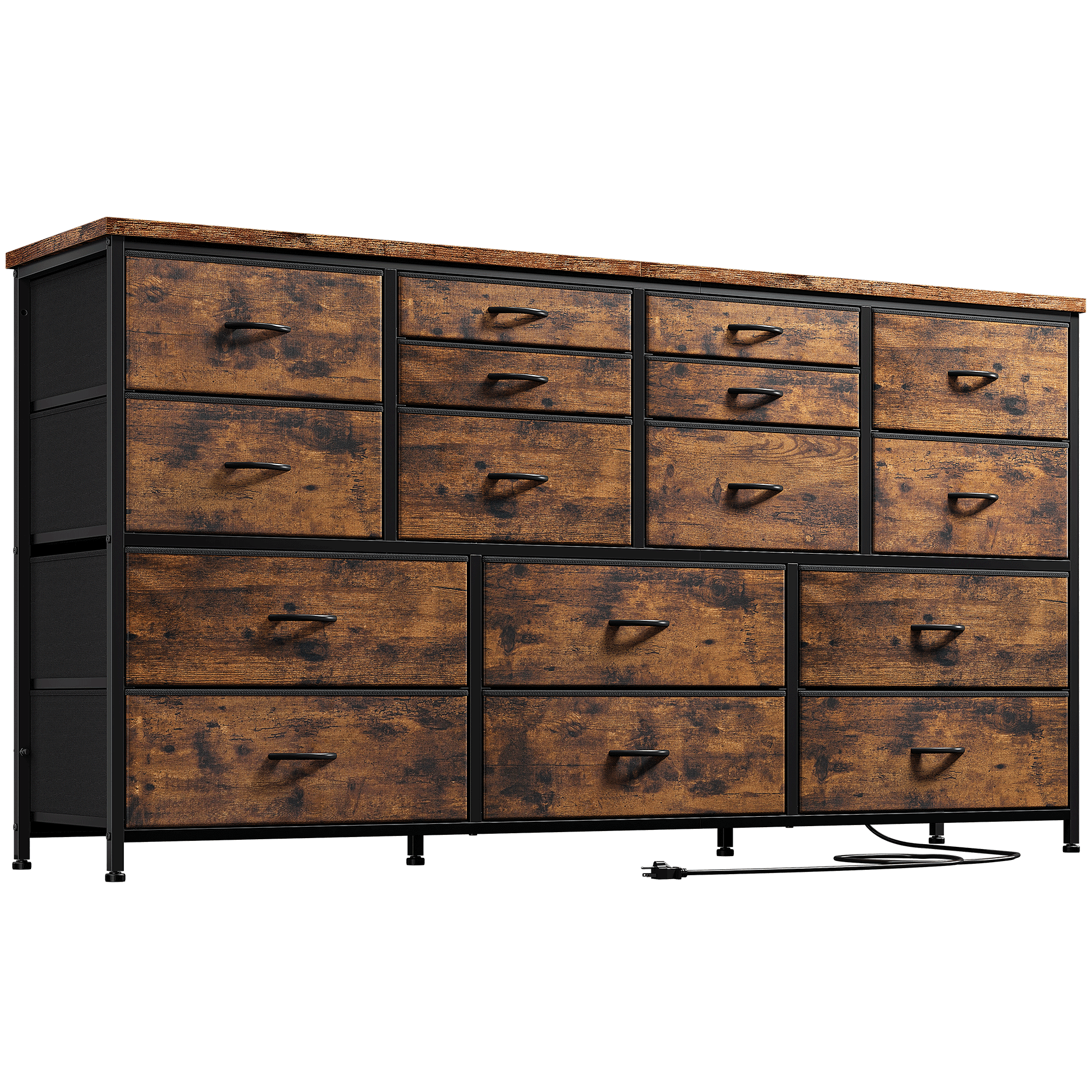 EnHomee Wide Dresser with 16 Drawers TV Stand with Power Outlet Black Dresser for Bedroom Fabric Dresser TV Stands for Living Room/Bedroom,51.1