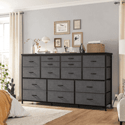 EnHomee Wide Dresser with 16 Drawers TV Stand with Power Outlet Gray Dresser for Bedroom Fabric Dresser TV Stands for living Room/Bedroom,51.1"W*11.8"D*34.8"H