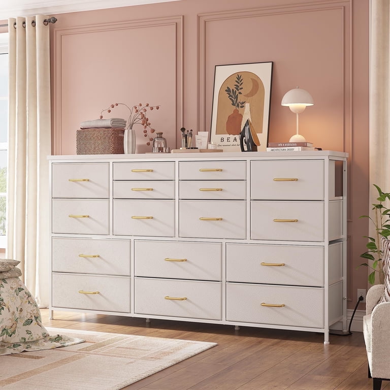 Enhomee Wide Dresser with 16 Drawers TV Stand with Power Outlet White Dresser for Bedroom Fabric Dresser TV Stands for living Room/Bedroom,51.1 inchW* Enhomee Wide Dresser with 16 Drawers TV Stand with Power Outlet White Dresser for Bedroom Fabric Dresser TV Stands for living Room/Bedroom,51.1 inchW*