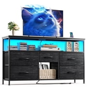 EnHomee Wide Dresser with 5 Drawers TV Stand for 50"Inch TV, Dressers for Bedroom with LED Lights & Power Outlets,Black