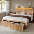 thumbnail image 1 of EnHomee Wood Bed Frame Full with Headboard Bed Frame with Storage Shelf and Drawers Farmhouse Bed Frame with 2 Drawers & Charge Station & LED Light, Rustic Oak, 1 of 8