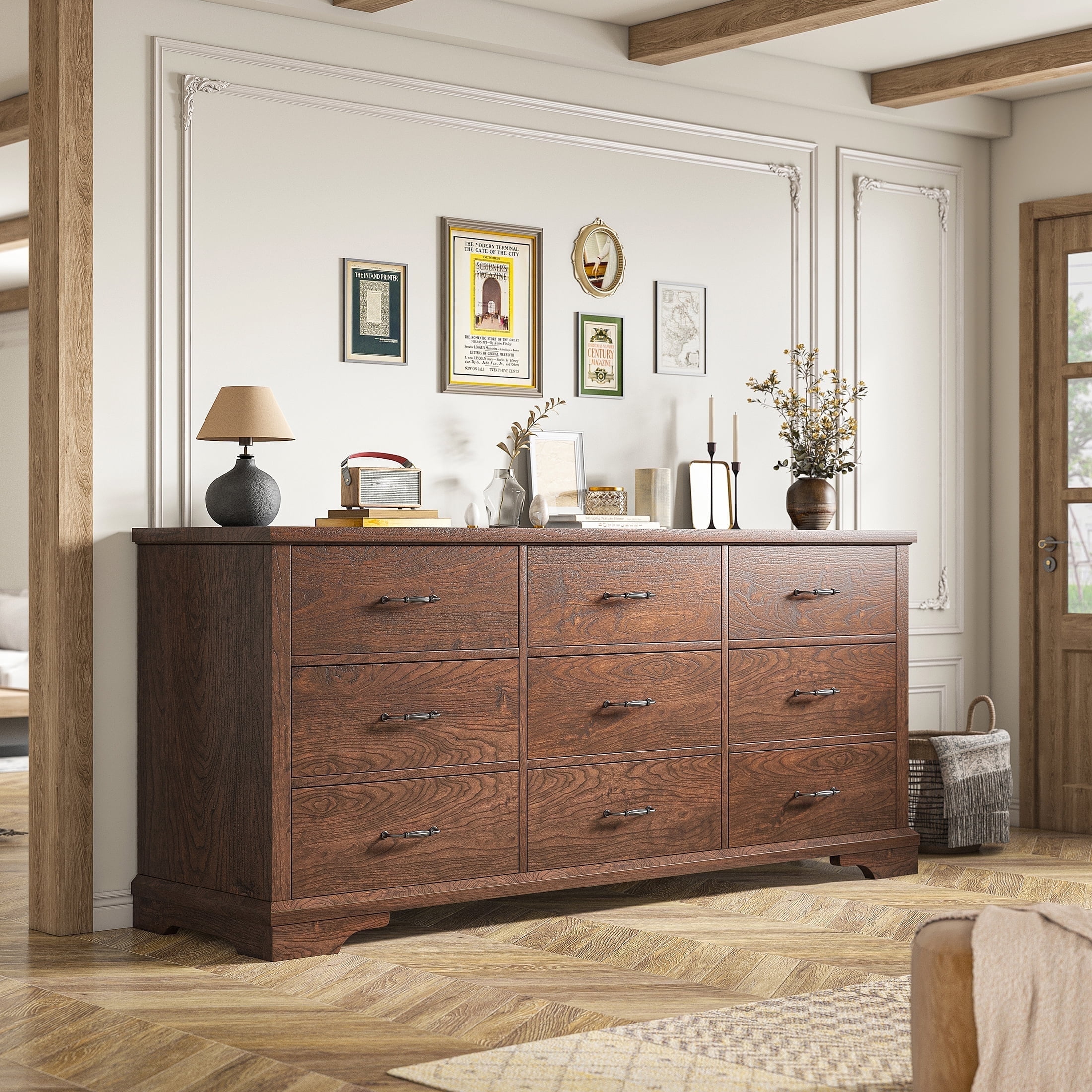 EnHomee Wood Dresser for Bedroom 9 Drawer Dressers&Chest of Drawers 63 ...