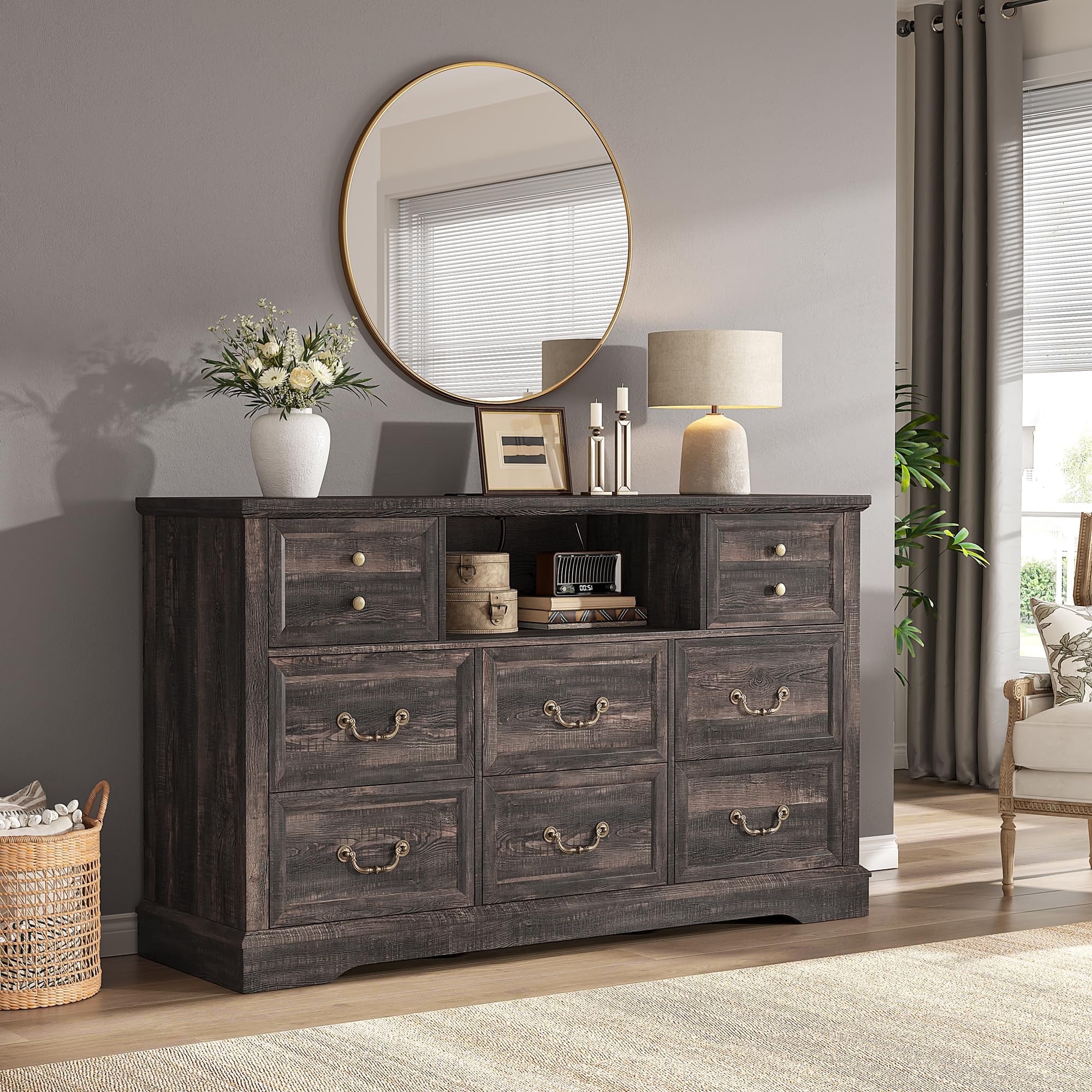 EnHomee Wood Dressers for Bedroom Farmhouse Dresser with LED Lights and ...