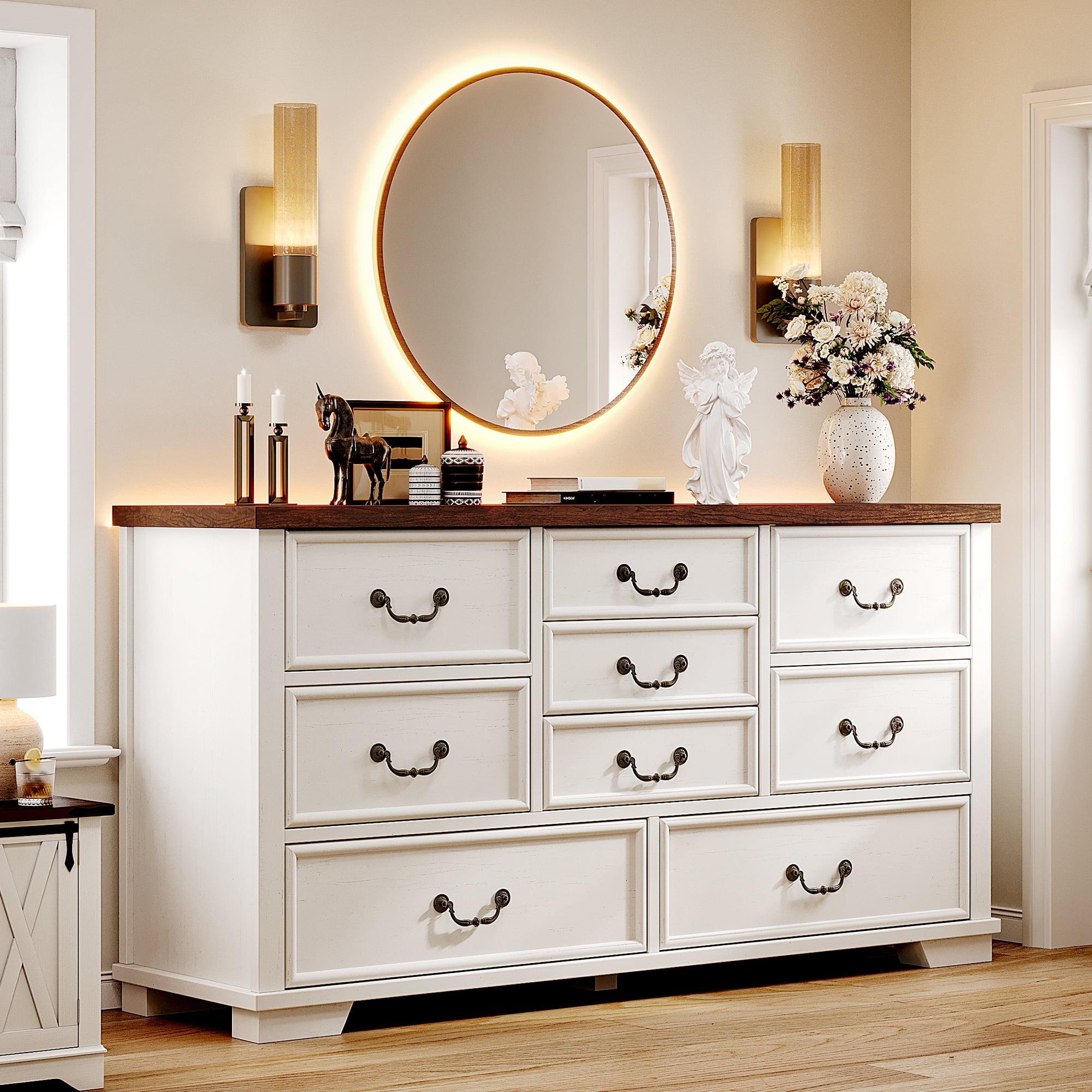 EnHomee Wood Dressers for Bedroom with 9 Drawers White Dresser Chest of ...