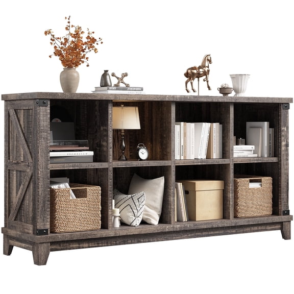 EnHomee Wooden Cube Storage Organizer 8 Cube Bookcase Modern Wood Cube Storage Organizer for Living Room Dark Rustic Oak