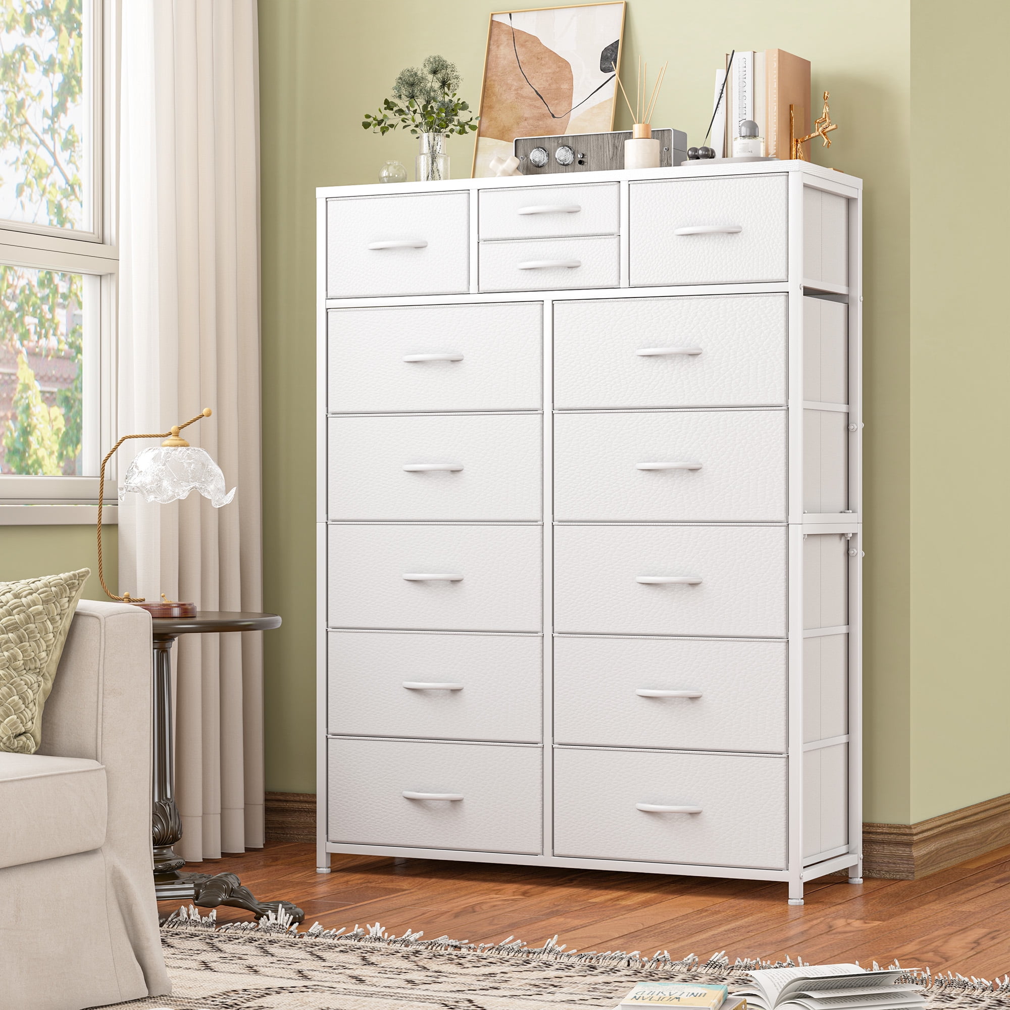 EnHomee 14-Drawer Dresser, White, Bedroom Furniture, Fabric Closet ...