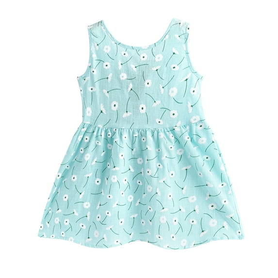 EnJoCho 1 to 6Y Toddler Cute Dresses Baby Kids Girls Sleeveless Printed Skirt Princess Dresses Fashion Solid Party Dress Little Girl Summer Clothes