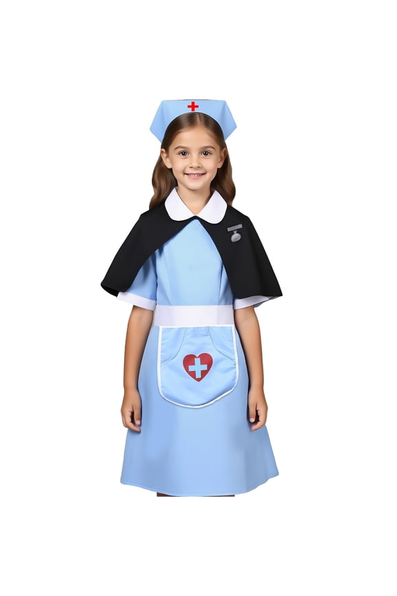 1950s Vintag𝖾 Girl Dress 50s Waitress Car Hop Sock Hop Par𝗍y Outfit Retro Cos play Dress for Kids Halloween Role Play