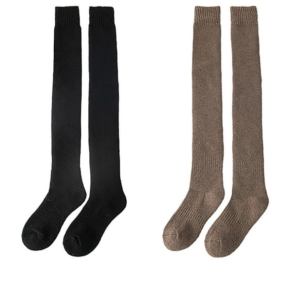 EnJoCho 2 Pairs Of Wool Stockings Over The Knee Thickened Women's Winter Woolen Warm Women Stockings Autumn And Winter Woolen Coil High Stockings