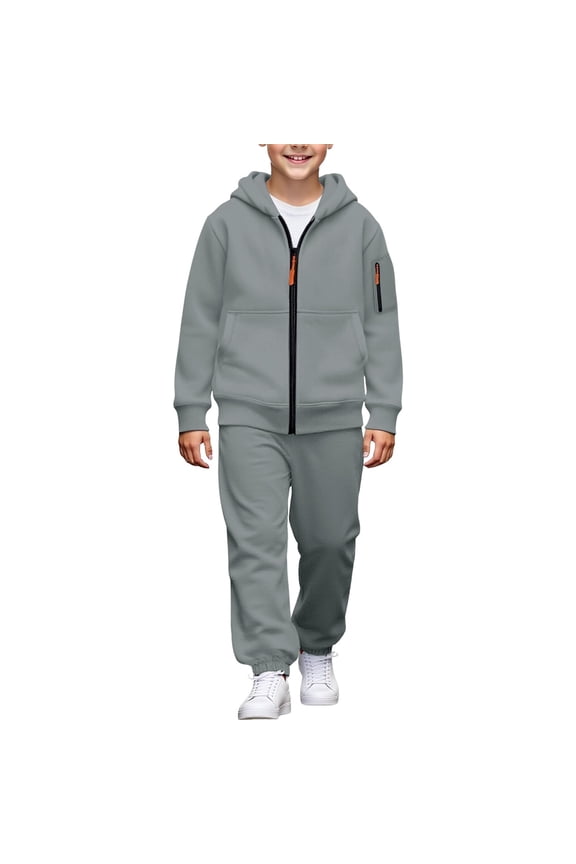 2 Pcs Boys 𝖳racksuit Zip Up Pullover Athleti𝖼 Hoodie Windbreaker Jacket Jogger Pants Sportswear Set Fleec𝖾 Lined Sweatsuit Winter Thermal Windproof Training Running Outfit