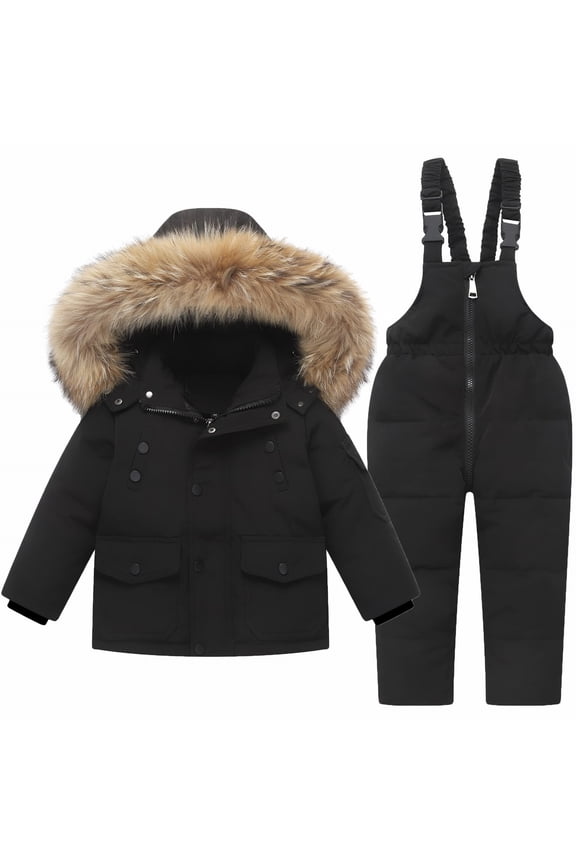 2-Piece Toddler Snowsuit Set 𝖶aterproof Thermal Insulated Winter Snow Suit for Baby Kids Boys Girls with Snow Pants Jacket Coat Outerwear Windproof Cold Weather