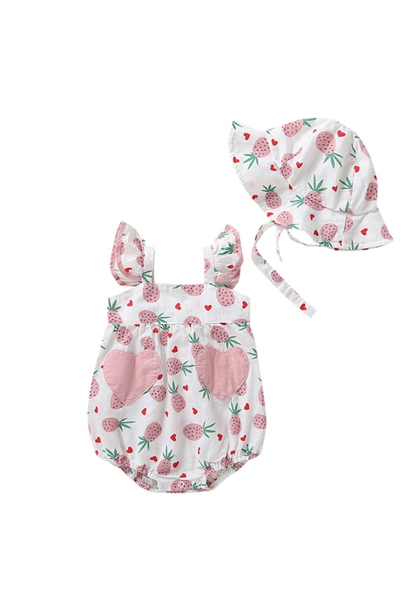 2024 Clothing for Baby Baby Girls Straps Pineapple Print Romper Sunsuit Hat Bodysuit Baby Kids Trendy Cute Romper Clothing