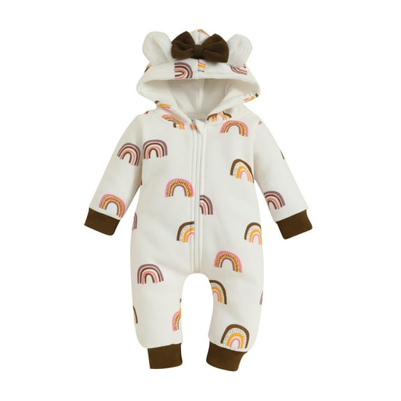 EnJoCho 2024 Jumpsuit for Baby Unisex Baby Toddler Bow Hooded Romper Fit Footed Long Sleeve Zipper Bow Playwear Pajamas Toddler Boys Trendy Bodysuit Casual Party Wear Clothes