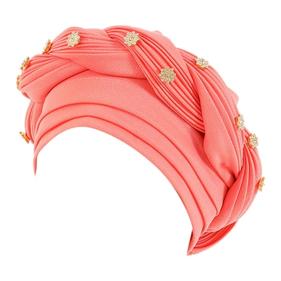 EnJoCho 2024 Summer Fashion Women Beading Braid Hat Muslim Ruffle Cancer Wrap Cap Sleep Caps Satin Lined Hair Bonnets