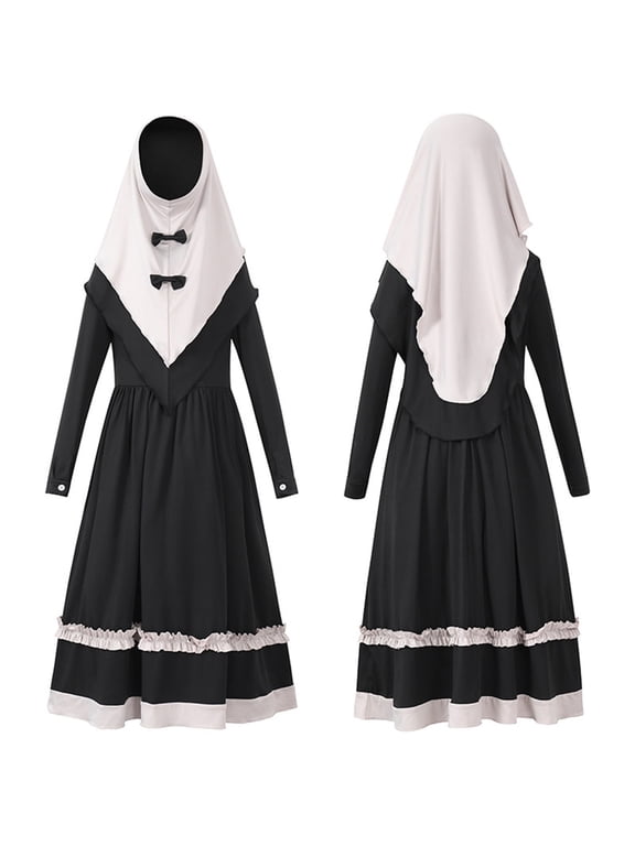 2PCS Musli𝗆 Prayer Dress for Girls Jilbab Burka Abaya Hijab Dress Khimar Full Cover Lace Ramadan Islami𝖼 𝖣ubai Outfit