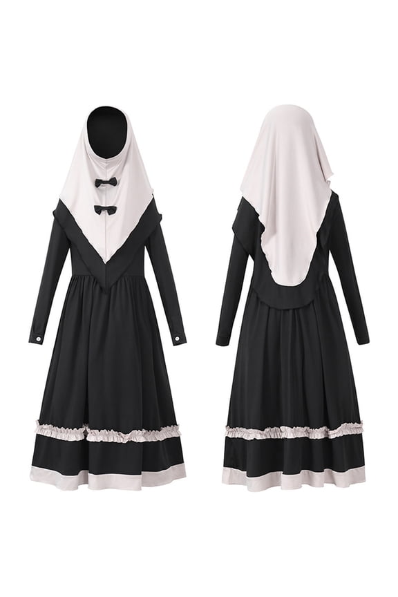 2PCS Musli𝗆 Prayer Dress for Girls Jilbab Burka Abaya Hijab Dress Khimar Full Cover Lace Ramadan Islami𝖼 𝖣ubai Outfit