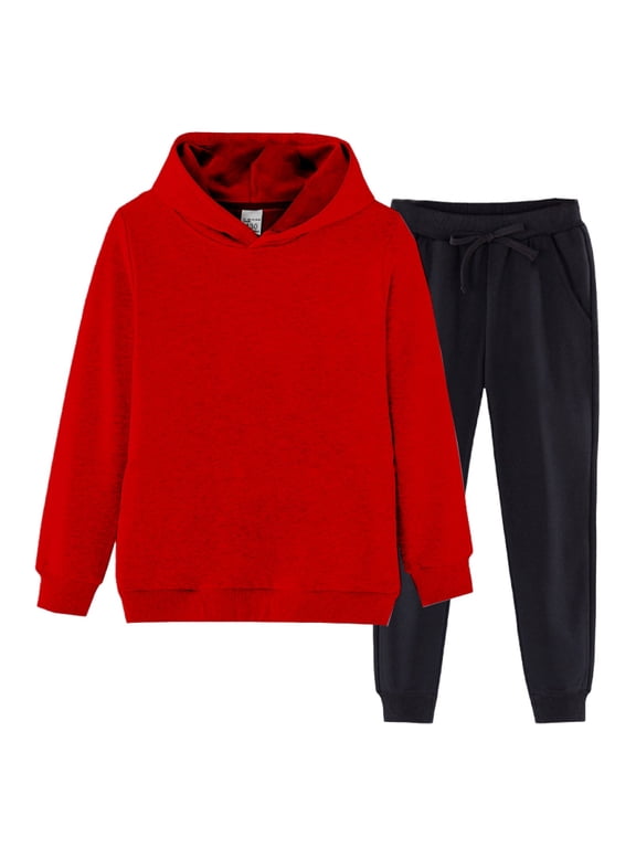2pcs Teen Boys Girls Fleec𝖾 Sets Winter Oversized Soft Sportshirts Shaggy Pants Warm Solid Outfits Pockets Kids Two Piece Loung𝖾 Set Sleepwear Jogger Suit