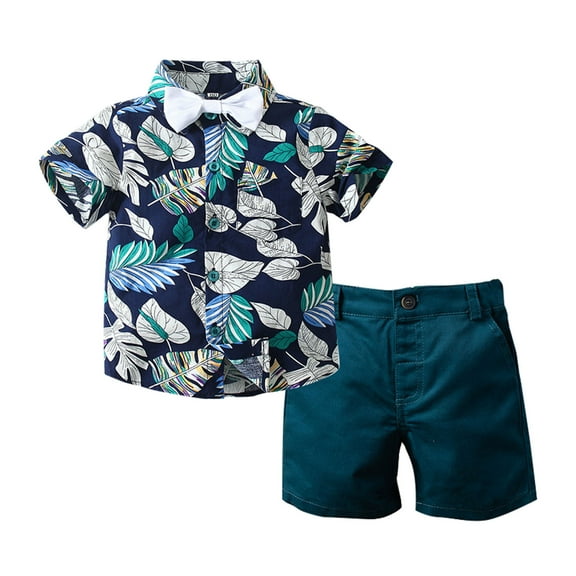 EnJoCho 3 6 Boy Fall Clothes Children's Clothing Summer Boys Suit Short Sleeve Floral Shirt Shorts Suit Children Boy Holiday Party Outfits 2-3 Years
