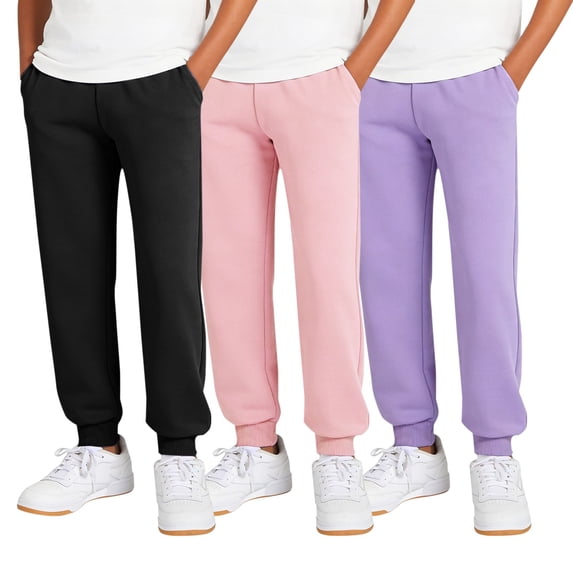 EnJoCho 3 Pack Girls Casual Sweatpants, Elastic Waist Lightweight Running Sports Trousers for Older Kids Daily Outdoor Activities