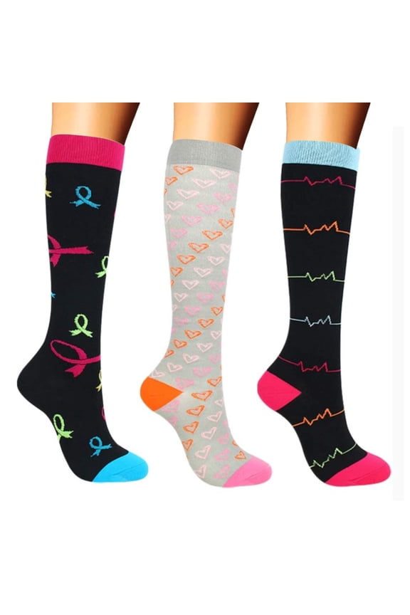 3 Pairs Of Compression Socks For Men And Women Colourful Support Socks For Sports Flight Running Travel Cycling Flexible Leg Support Sleeves For Hikers