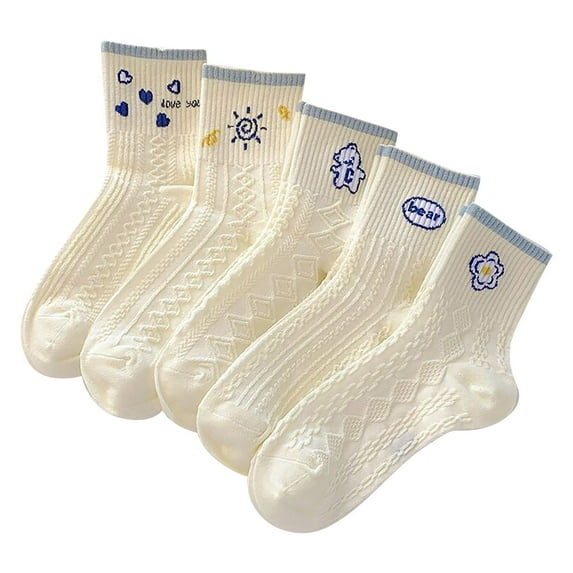 EnJoCho 5 Pairs Modern Mid-Calf Socks For Women White Cute Socks Women's Lace Ruffles Ankle Casual Sock Breathable Mid Tube SocksFloral Crew Socks Women'S Breathable Mid-Ankle Socks