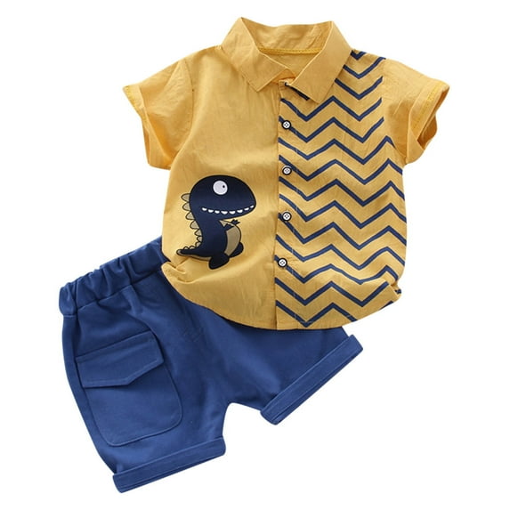 EnJoCho 6 Month Boy Clothes Toddler Kids Baby Boys Cartoon Dinosaur Gentleman Shirt Tops Shorts Outfits Set School Home Wear Clearance 18-24 Months