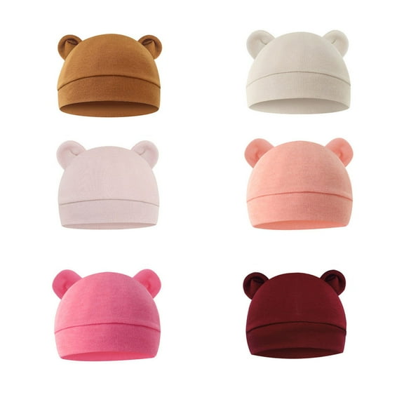 EnJoCho 6 Pieces Toddler Cartoon Bear Ears Caps Baby Boy Girl Solid Hats Caps For 0 To 6 Months Baby Kids Super Adorable Head Wear Gifts