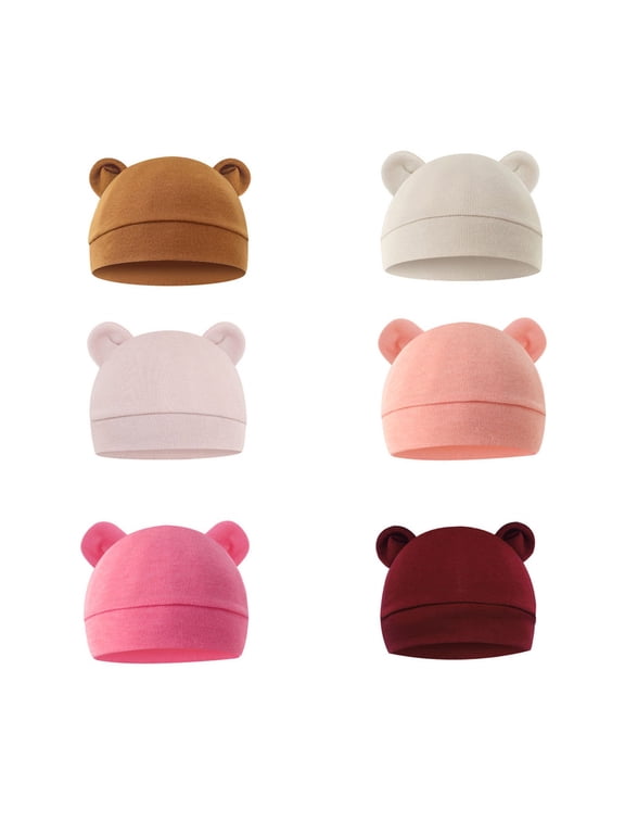 6 Pieces Toddler Cartoon Bear Ears Caps Baby Boy Girl Solid Hats Caps For 0 To 6 Months Baby Kids Super Adorable Head Wear Gifts