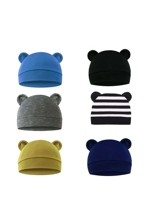 6 Pieces Toddler Cotton Hat Bear Ears Caps Baby Boy Girl Hats Caps For 0 3 Months Baby Kids Super Adorable Head Wear Gifts