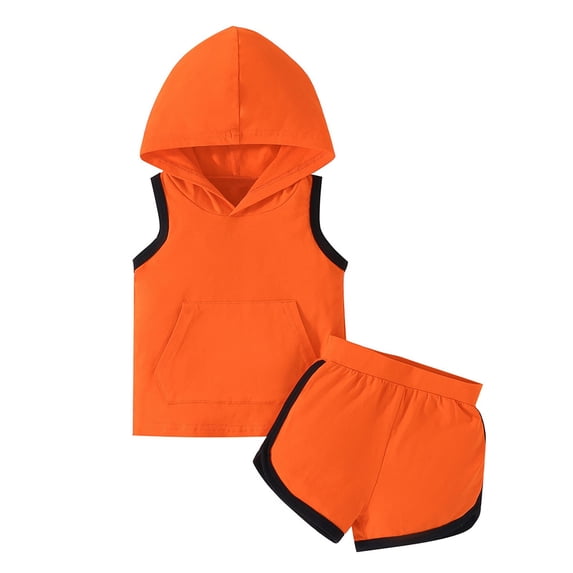 EnJoCho 7t Boys Clothes Boys Suit Summer Sleeveless Hooded Top Solid Color Shorts Two Piece Daily Sports Wear Kids Boy School Fashion Clothing Set 9-12 Months