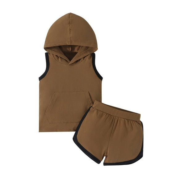 EnJoCho 7t Boys Clothes Boys Suit Summer Sleeveless Hooded Top Solid Color Shorts Two Piece Daily Sports Wear Kids Boy School Fashion Clothing Set 18-24 Months
