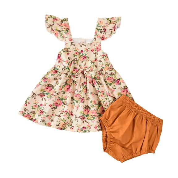 EnJoCho 9 Month Toddler Girl Summer Outfit Baby Girls Floral Print Fly Sleeve Dress Tops Shorts Outfits Set Little Girl Cute Trendy Clothing Set 3-6 Months