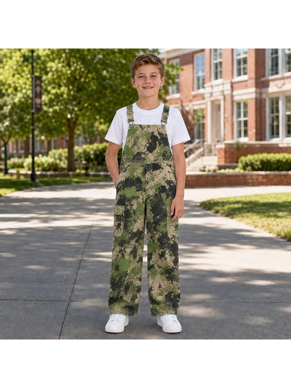 Adjustable Strap Cargo Bib Overalls for Boys Girls, Wide Leg Jumpsuit with Front Pocket and Utility Side Pockets, Playwear for Kids, Utility Workwear Style