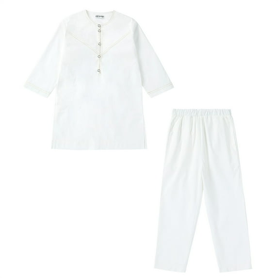 EnJoCho Arabic Thobe and Pants 2PC Set for Musli𝗆 Boys Middle Eas𝗍 Islami𝖼 Prayer Wear Embroidered Robe Kids Ramadan 𝖣ubai Outfit